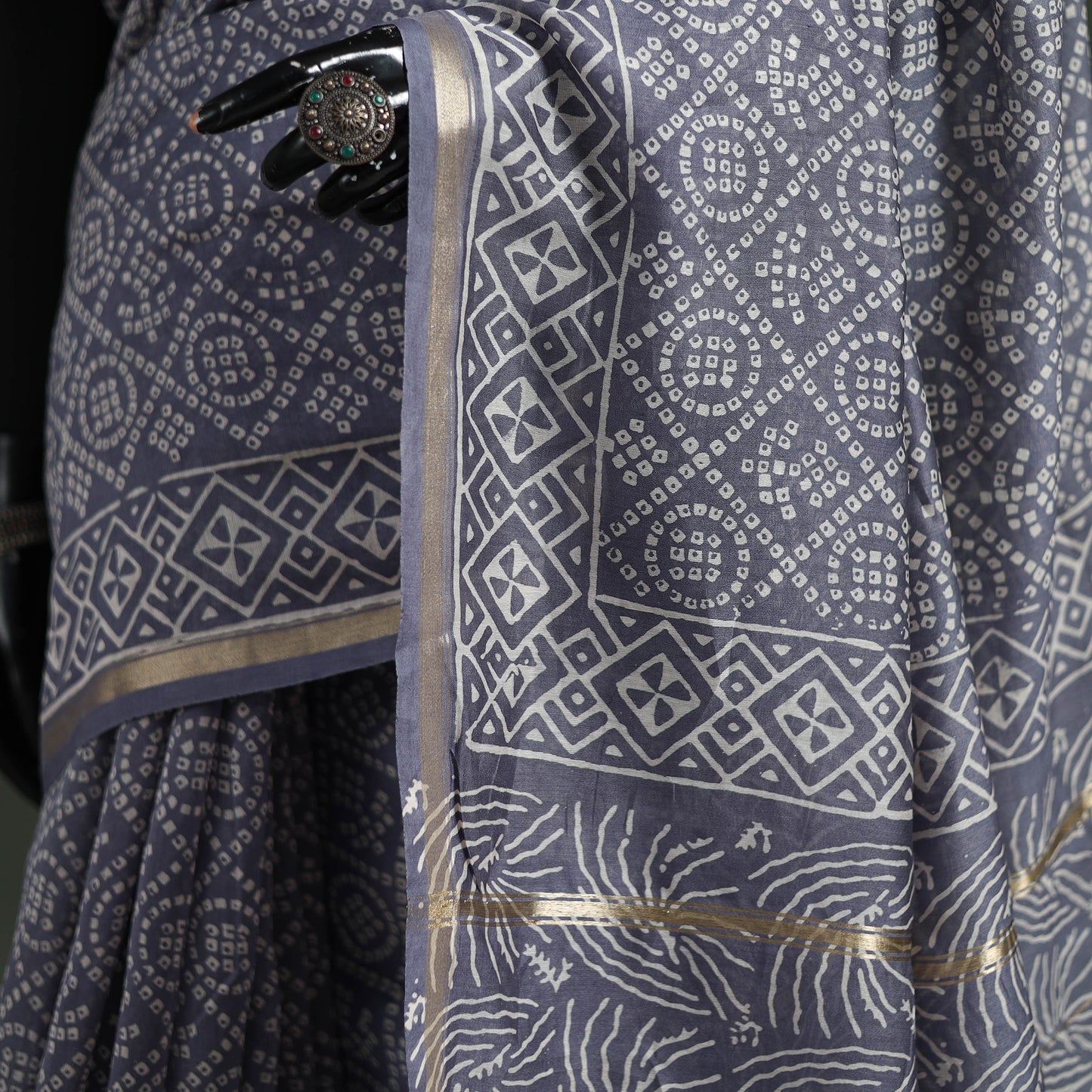 Bagru Hand Block Print Natural Dyed Chanderi Silk Saree 47