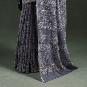 Bagru Hand Block Print Natural Dyed Chanderi Silk Saree 47