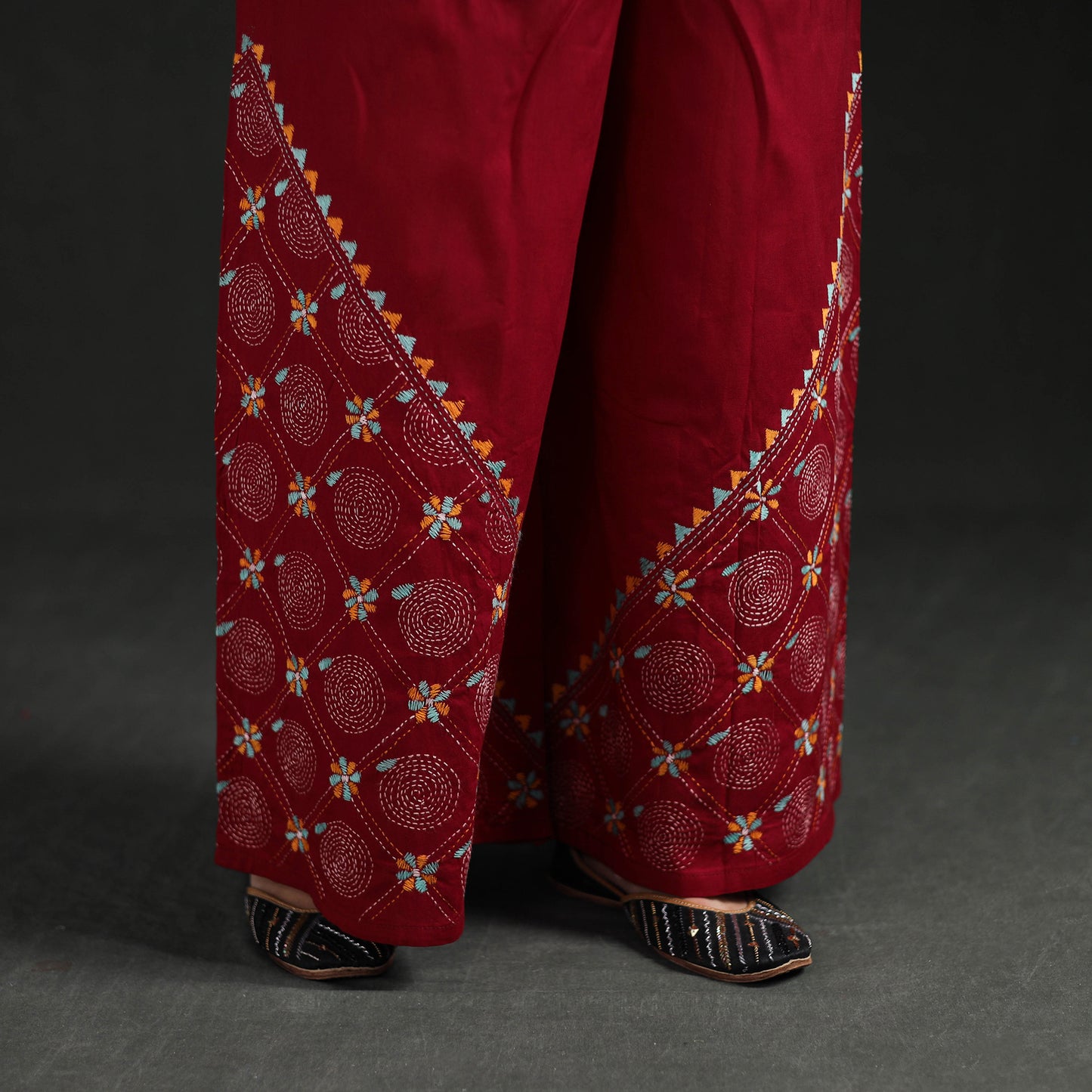 Bengal Kantha Hand Embroidered Cotton Palazzo 36
