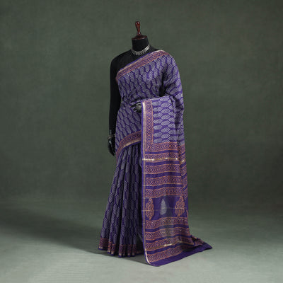Bagru Hand Block Print Natural Dyed Chanderi Silk Saree 48