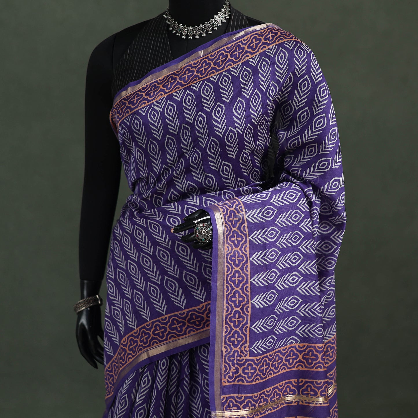 Bagru Hand Block Print Natural Dyed Chanderi Silk Saree 48