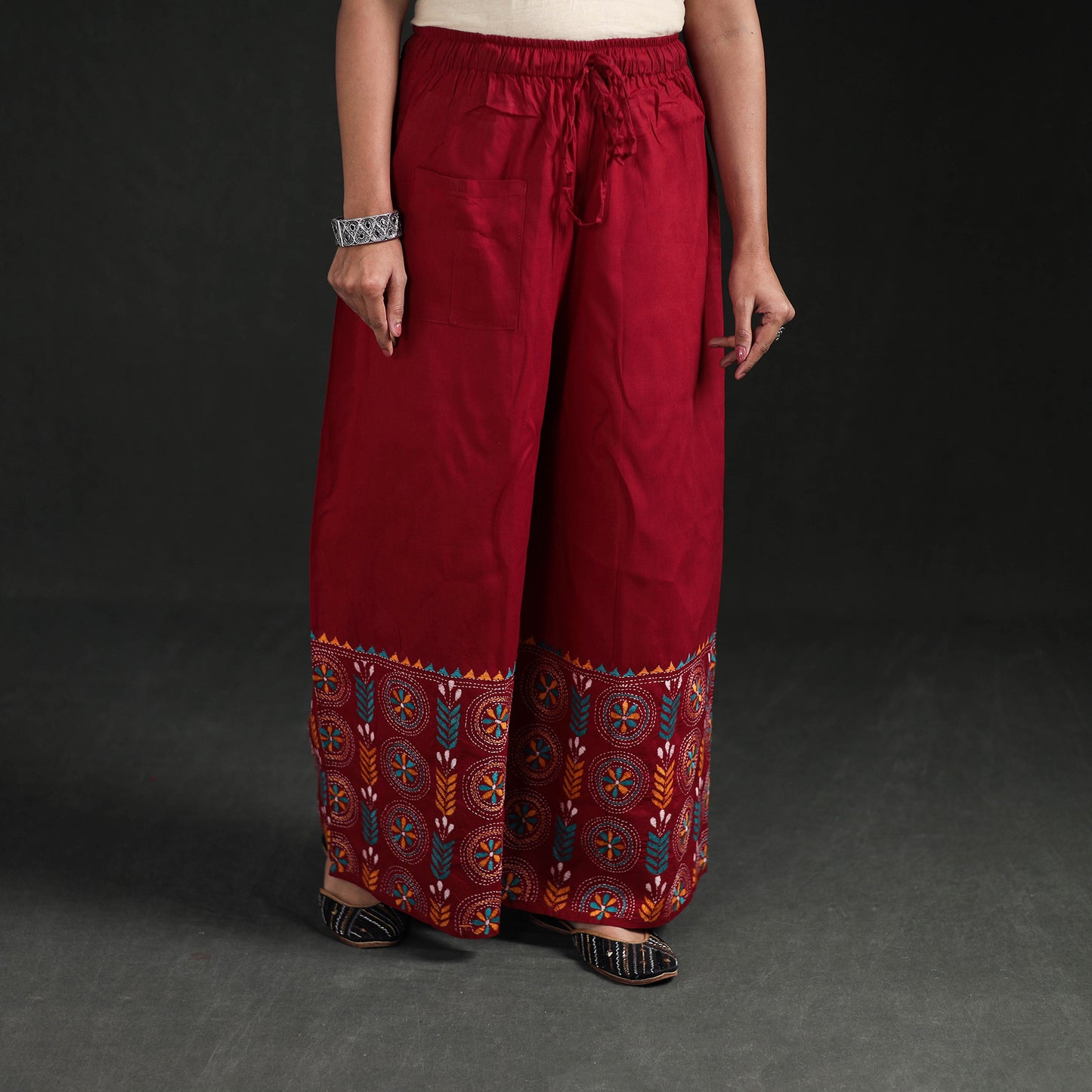 Bengal Kantha Hand Embroidered Cotton Palazzo 37