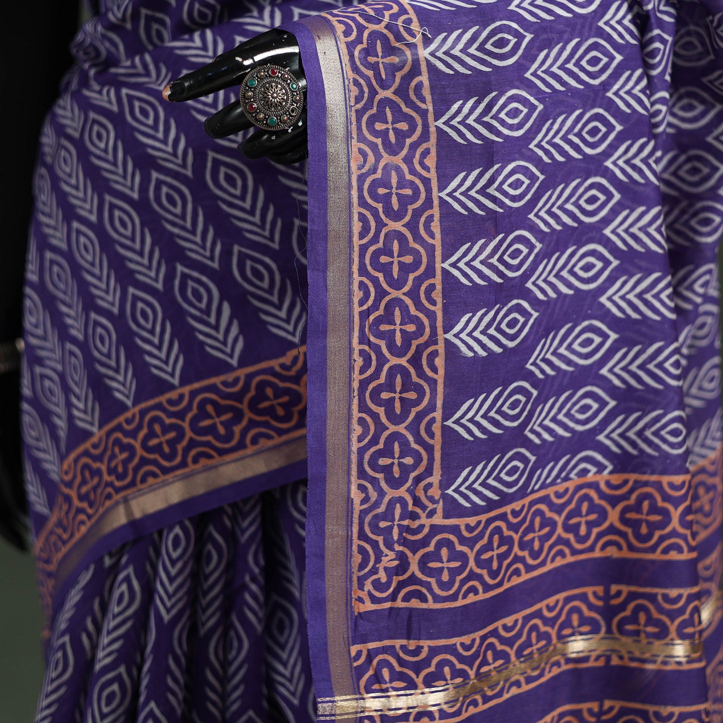 Bagru Hand Block Print Natural Dyed Chanderi Silk Saree 48