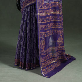 Bagru Hand Block Print Natural Dyed Chanderi Silk Saree 48