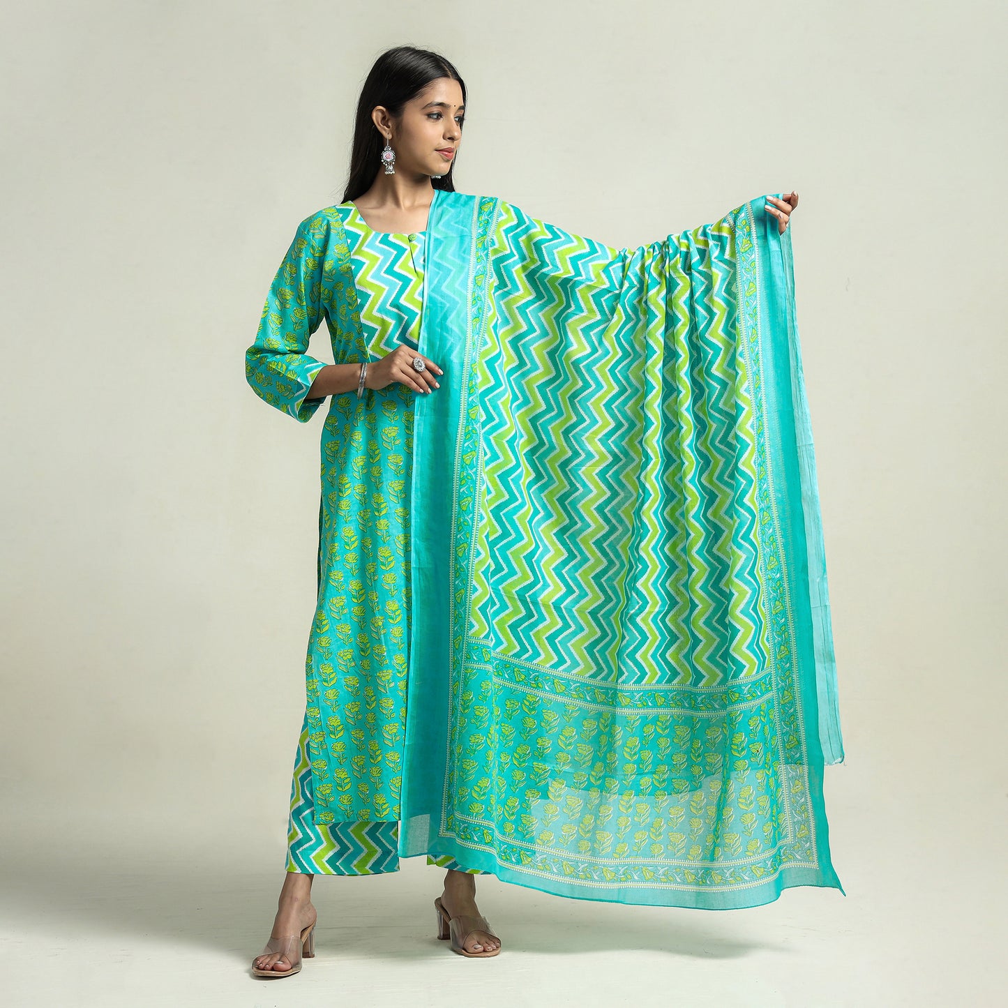 Jaipur Printed Kurta with Palazzo & Dupatta Set
