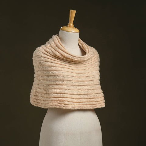 Beige - kumaun hand knitted woollen cowl 51 - handcrafted