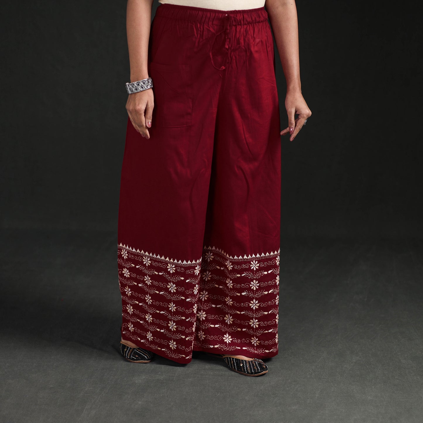 Bengal Kantha Hand Embroidered Cotton Palazzo 38