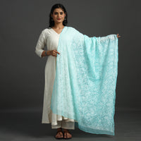 Blue - Lucknow Chikankari Tepchi Embroidery Georgette Dupatta 09