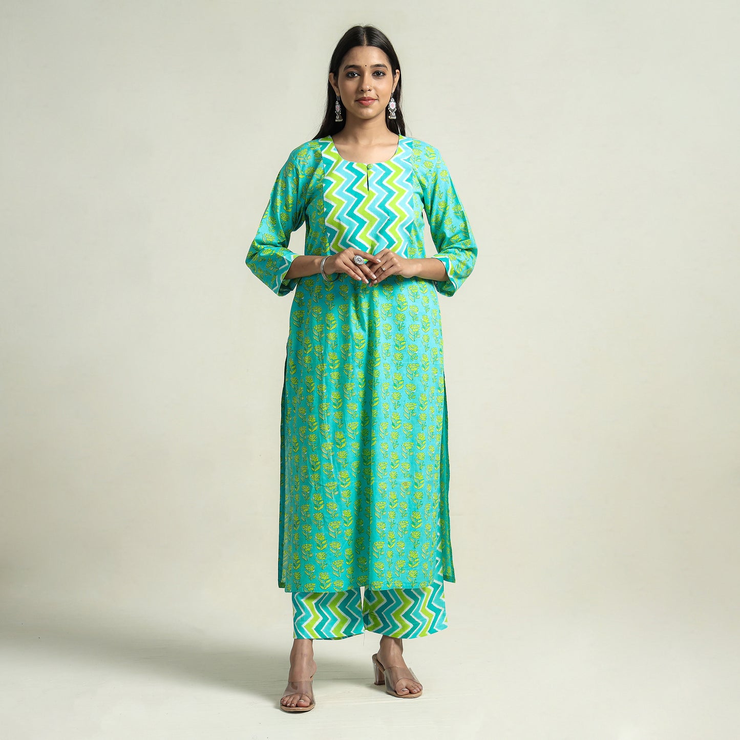 Jaipur Printed Kurta with Palazzo & Dupatta Set
