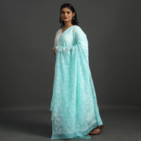 Blue - Lucknow Chikankari Tepchi Embroidery Georgette Dupatta 09