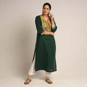 Buy Srikalahasti Kalamkari Patchwork Plain Cotton Long Straight Kurta 18 Online at iTokri.com