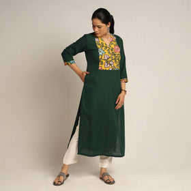 Buy Srikalahasti Kalamkari Patchwork Plain Cotton Long Straight Kurta 18 Online at iTokri.com
