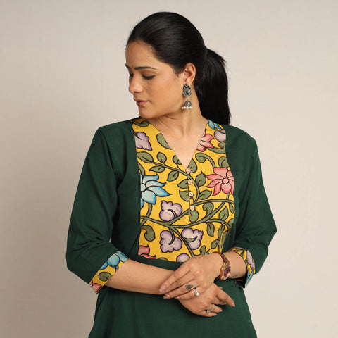 Buy Srikalahasti Kalamkari Patchwork Plain Cotton Long Straight Kurta 18 Online at iTokri.com