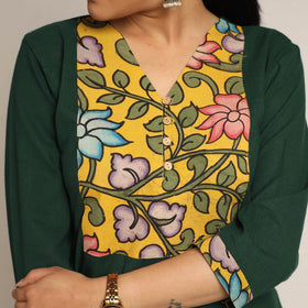 Buy Srikalahasti Kalamkari Patchwork Plain Cotton Long Straight Kurta 18 Online at iTokri.com