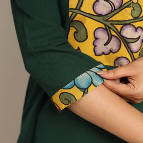 Buy Srikalahasti Kalamkari Patchwork Plain Cotton Long Straight Kurta 18 Online at iTokri.com
