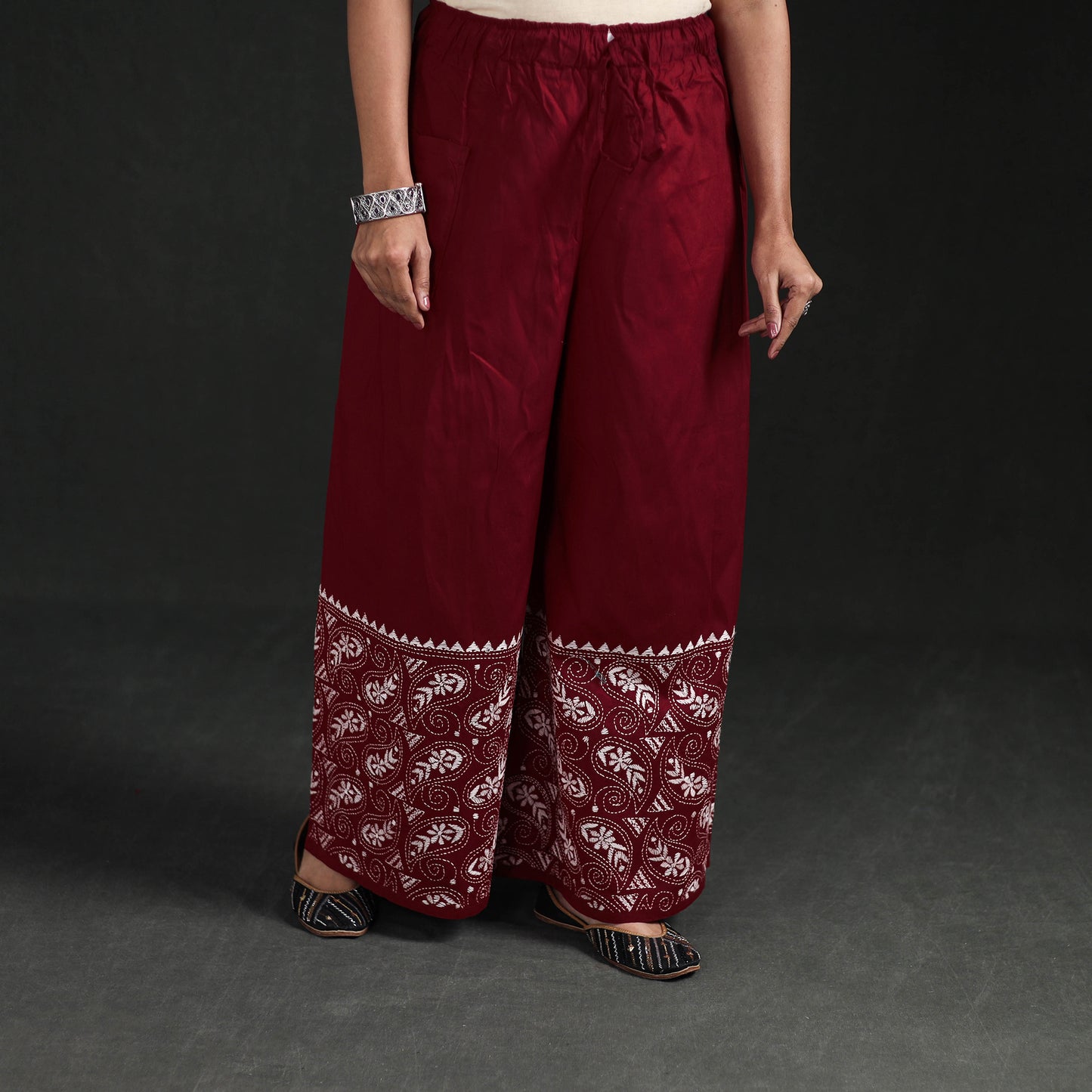 Bengal Kantha Hand Embroidered Cotton Palazzo 40
