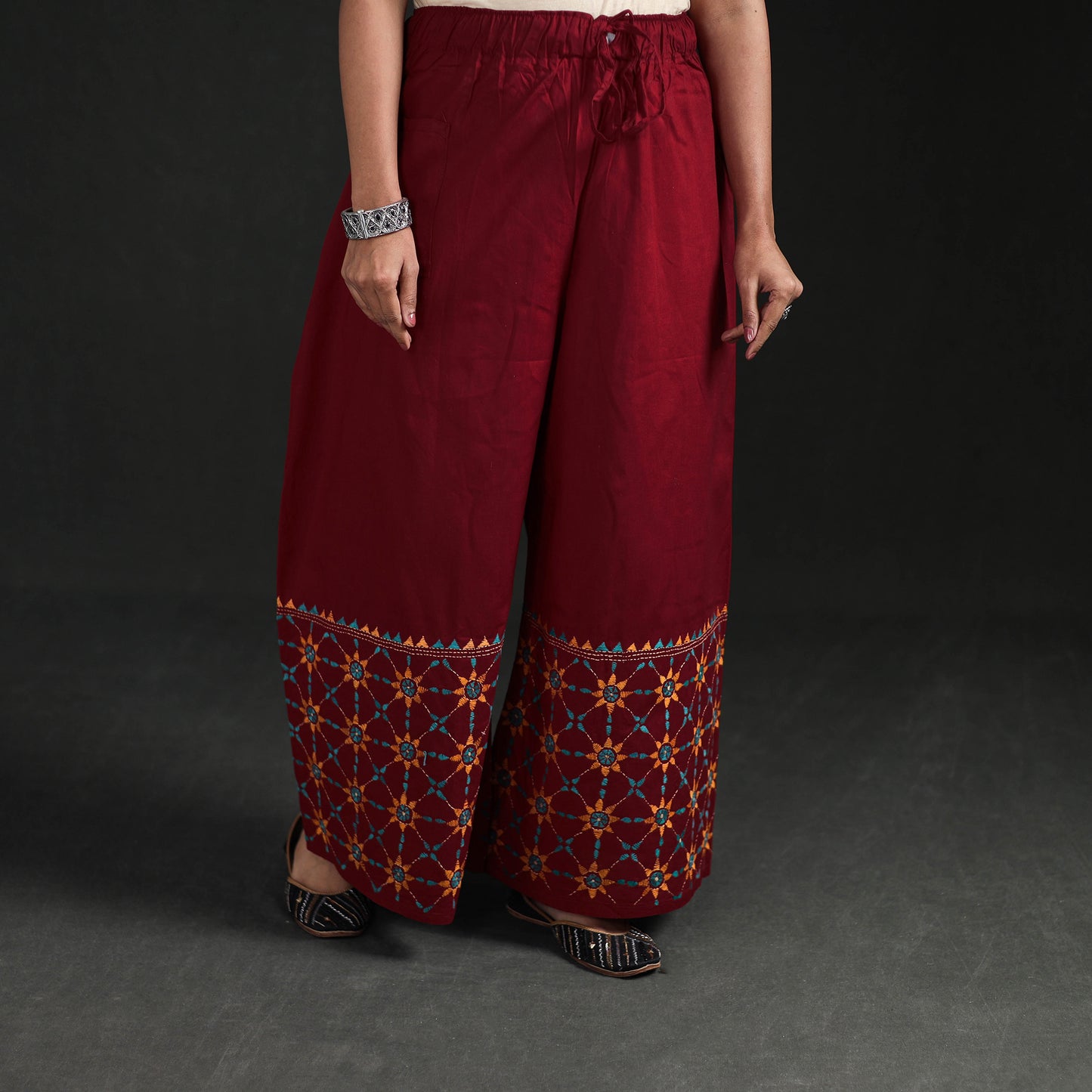Bengal Kantha Hand Embroidered Cotton Palazzo 42