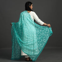 Green - Lucknow Chikankari Tepchi Embroidery Georgette Dupatta 11