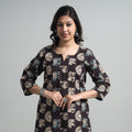 Black - Kalamkari Printed Cotton A-Line Long Kurta