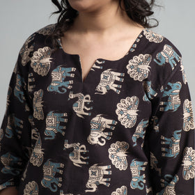 Black - Kalamkari Printed Cotton A-Line Long Kurta