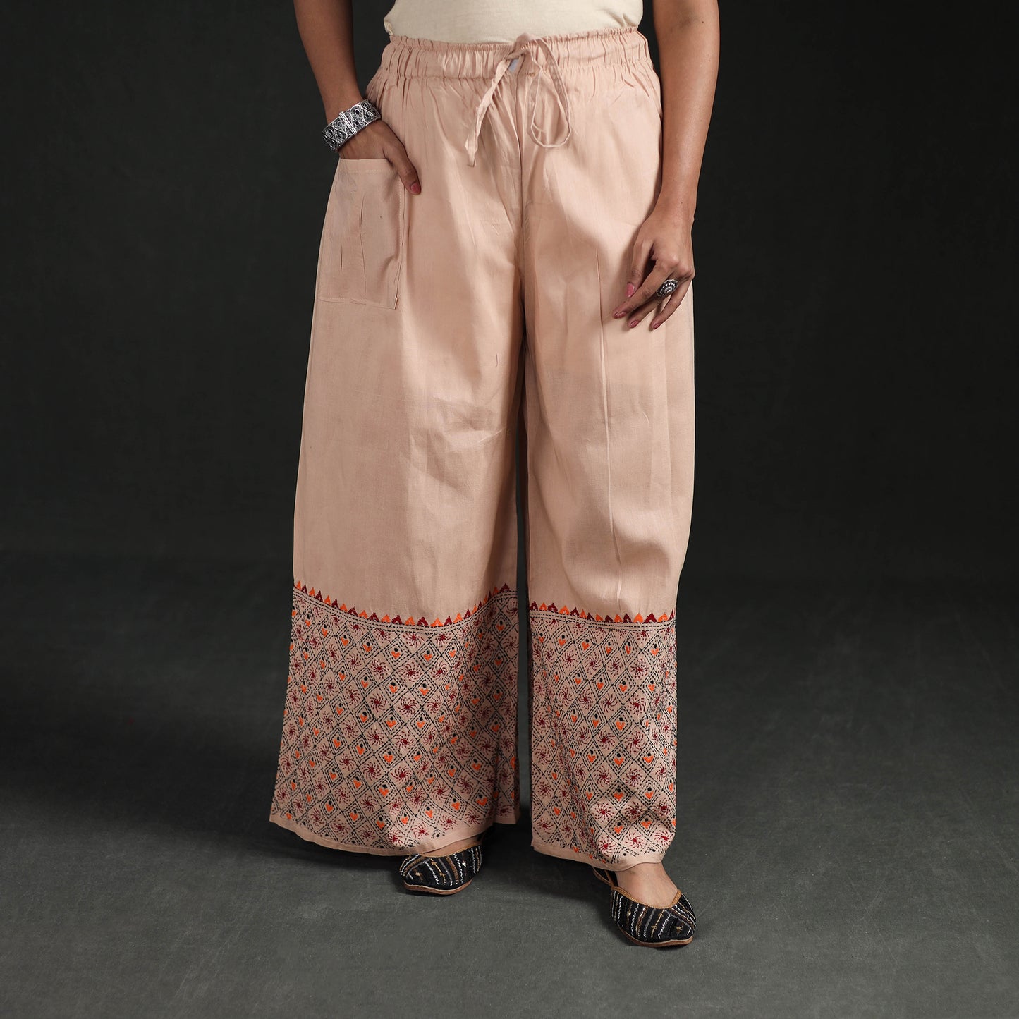 Bengal Kantha Hand Embroidered Cotton Palazzo 47