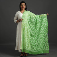 Green - Lucknow Chikankari Tepchi Embroidery Georgette Dupatta 15