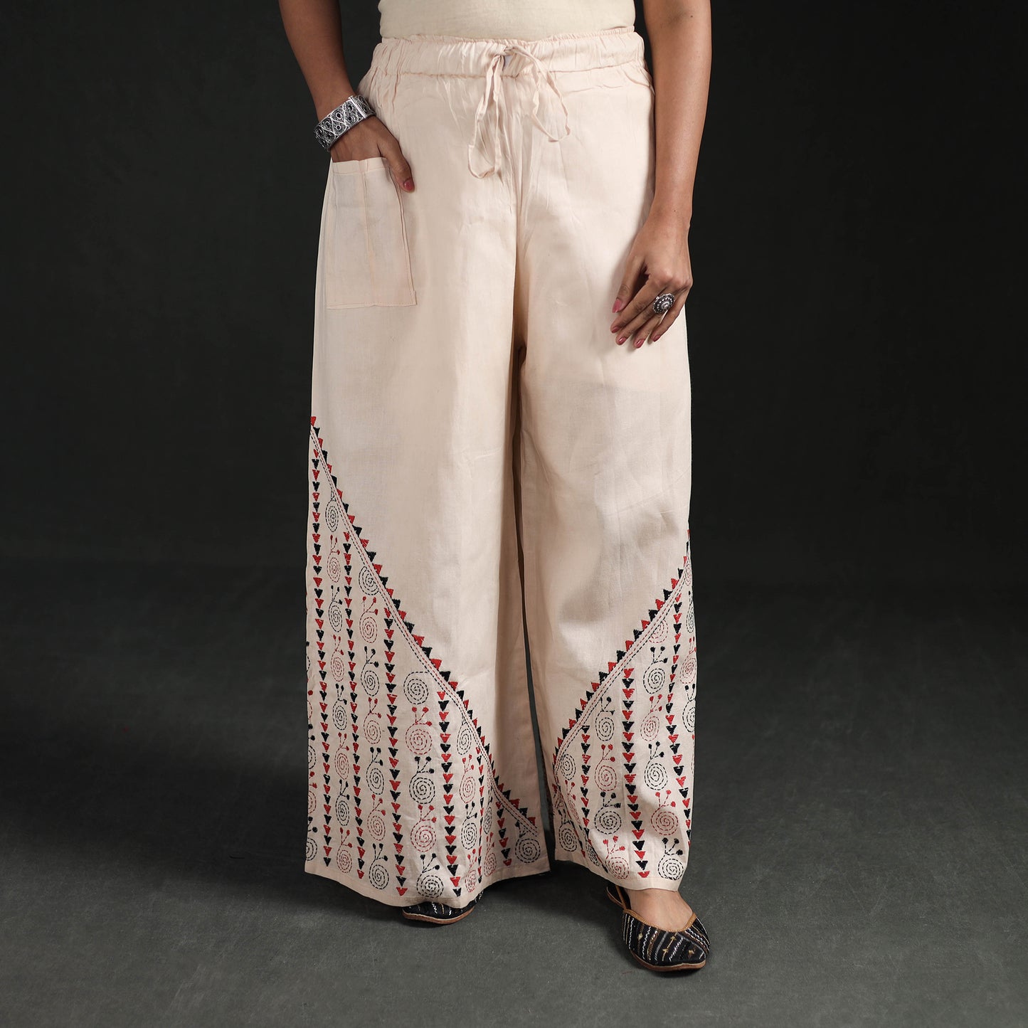 Bengal Kantha Hand Embroidered Cotton Palazzo 49