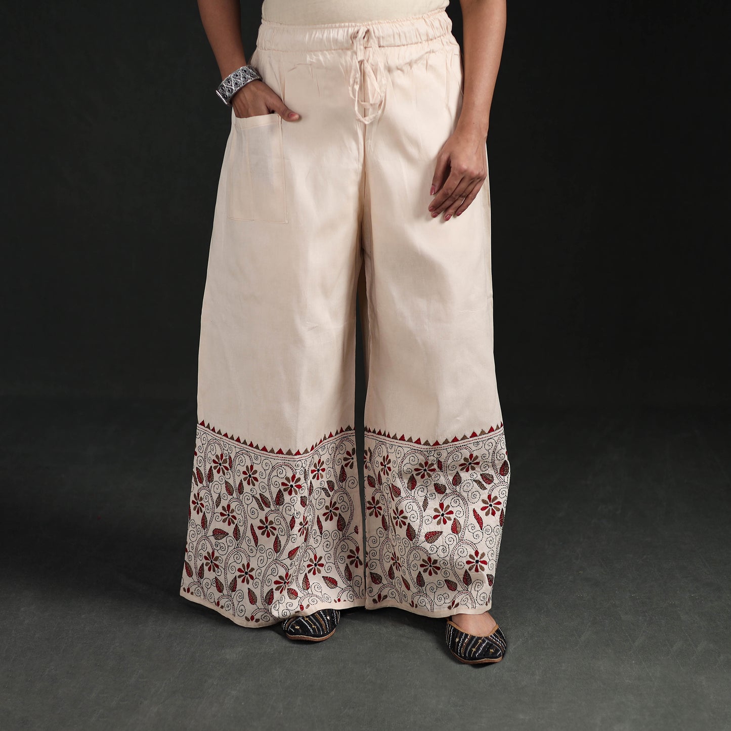 Bengal Kantha Hand Embroidered Cotton Palazzo 52