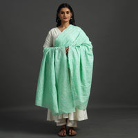 Green - Lucknow Chikankari Hand Embroidery Full Jaal Cotton Dupatta 19