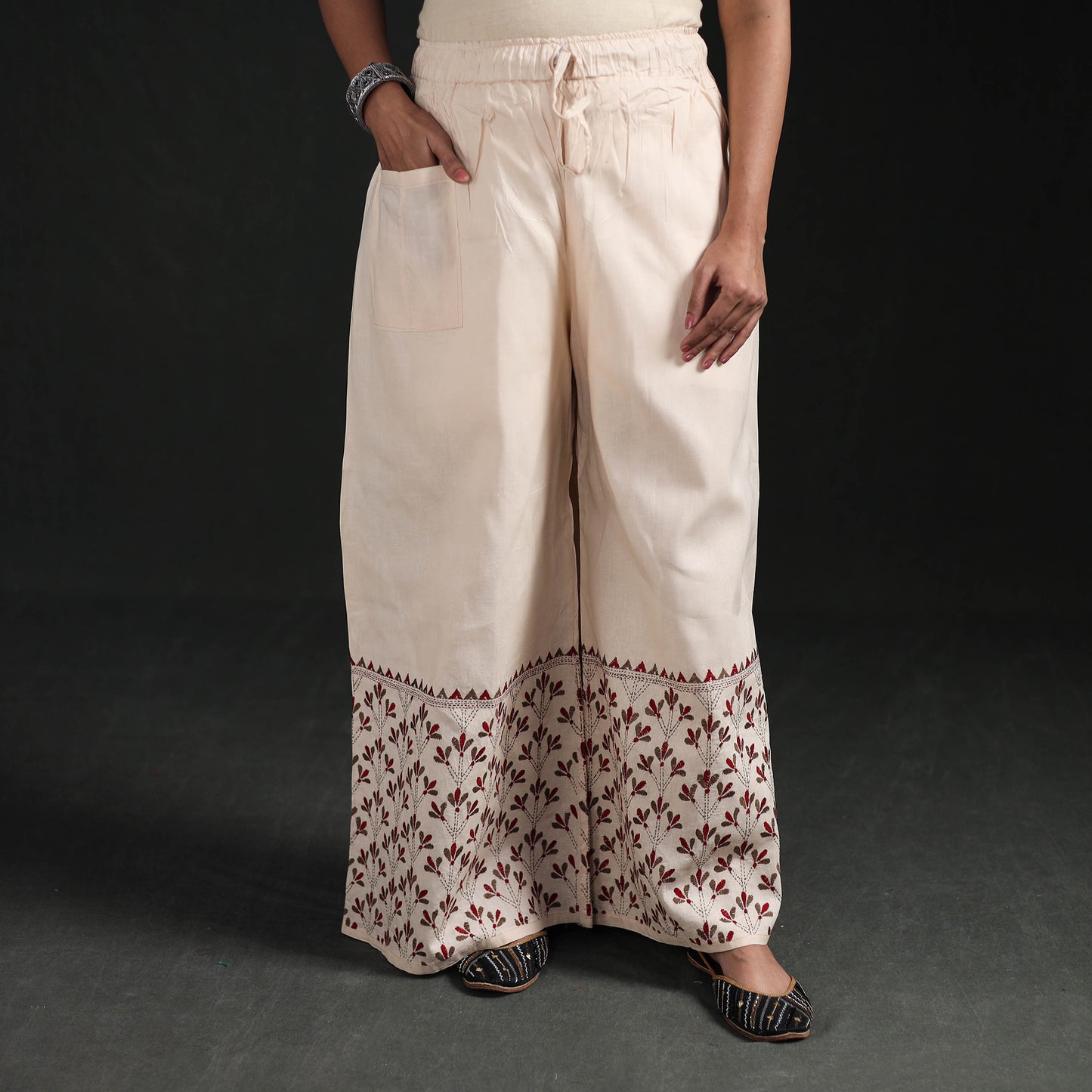 Bengal Kantha Hand Embroidered Cotton Palazzo 53