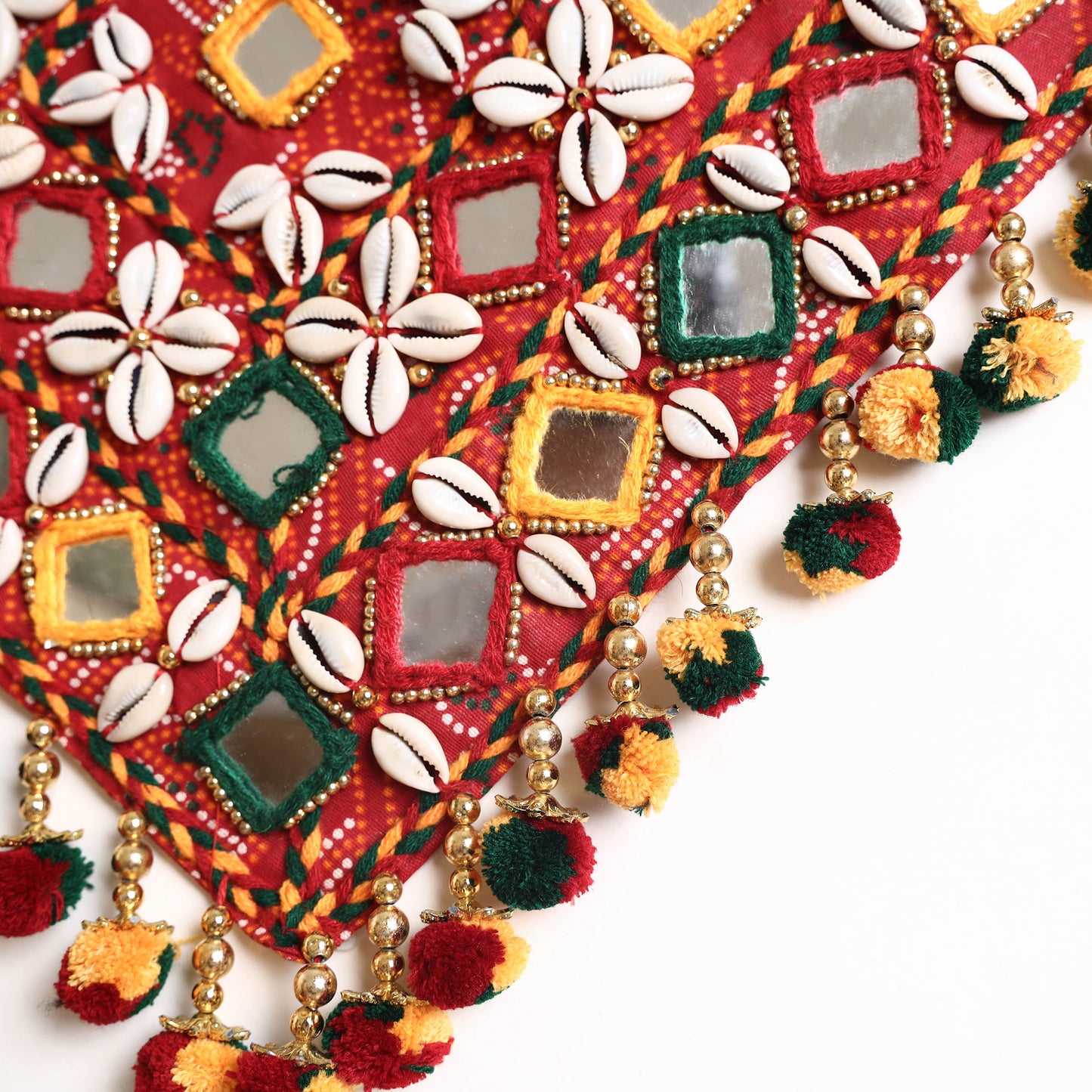 Kutch Hand Embroidery Mirror & Kodi Work Beaded Hangings (Set of 2 - 12 x 12 in)