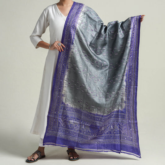 Bengal Kantha Embroidery Tussar Silk Handloom Dupatta 15