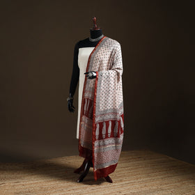 Beige - Bagh Hand Block Print Natural Dyed Chanderi Silk Handloom Dupatta 01
