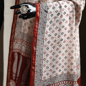 Beige - Bagh Hand Block Print Natural Dyed Chanderi Silk Handloom Dupatta 01