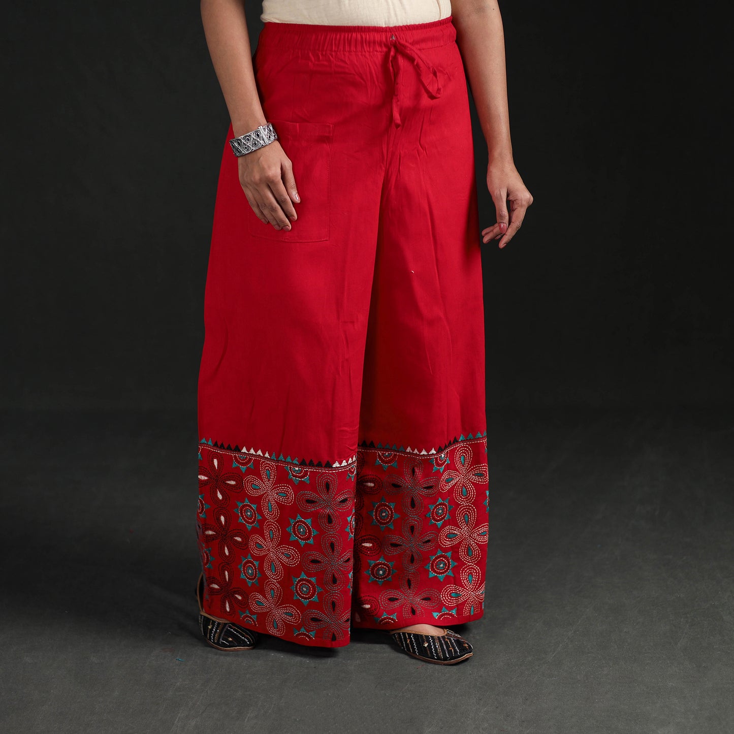 Bengal Kantha Hand Embroidered Cotton Palazzo 56