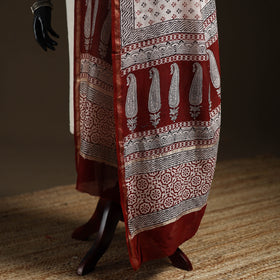 Beige - Bagh Hand Block Print Natural Dyed Chanderi Silk Handloom Dupatta 01