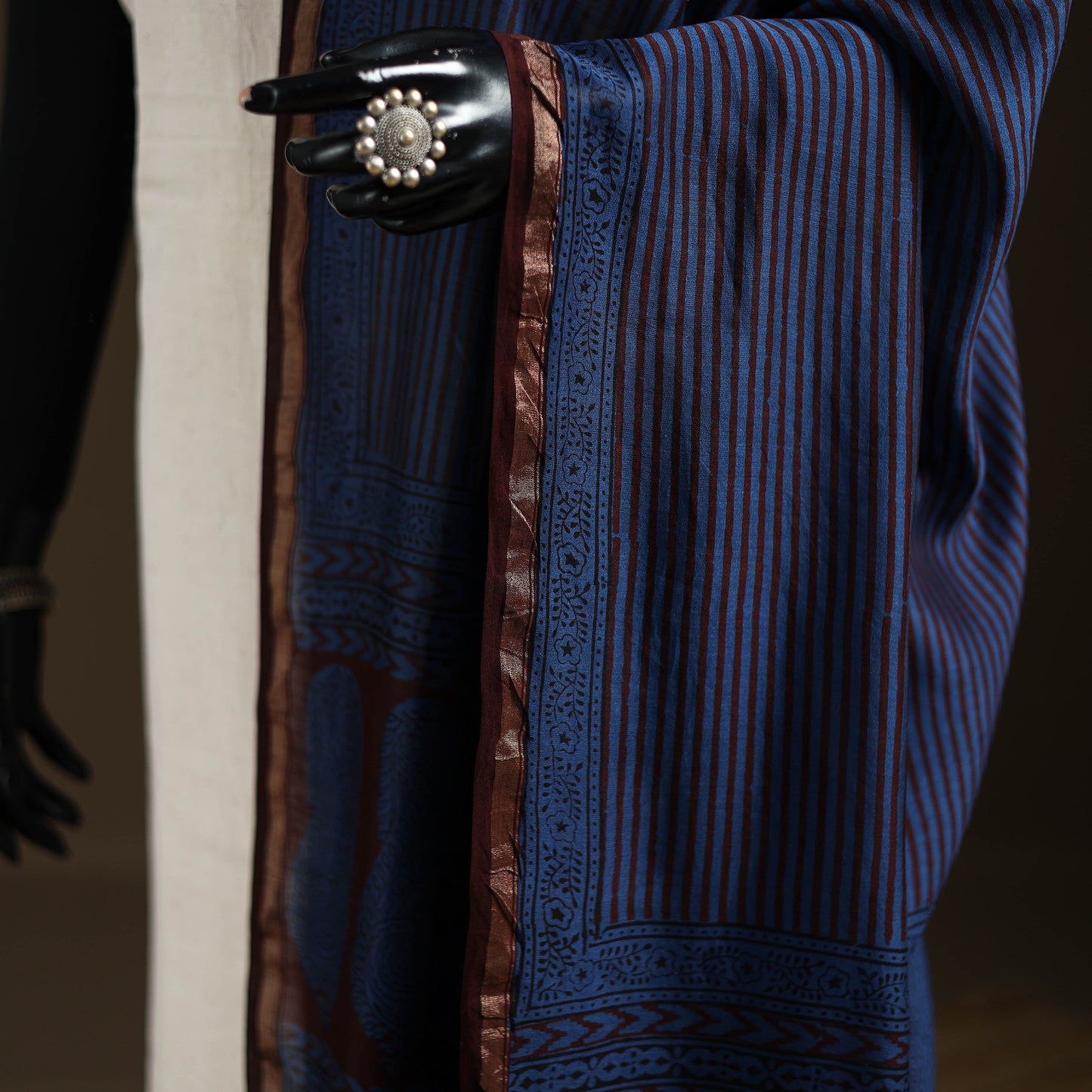 Blue - Bagh Hand Block Print Natural Dyed Chanderi Silk Handloom Dupatta 02