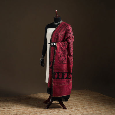 Pink - Bagh Hand Block Print Natural Dyed Chanderi Silk Handloom Dupatta 03