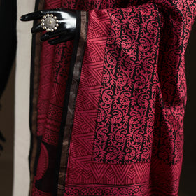 Pink - Bagh Hand Block Print Natural Dyed Chanderi Silk Handloom Dupatta 03