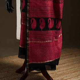 Pink - Bagh Hand Block Print Natural Dyed Chanderi Silk Handloom Dupatta 03