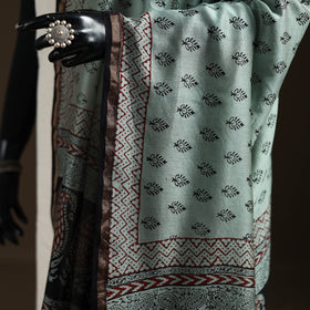 Green - Bagh Hand Block Print Natural Dyed Chanderi Silk Handloom Dupatta 04