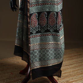 Green - Bagh Hand Block Print Natural Dyed Chanderi Silk Handloom Dupatta 04