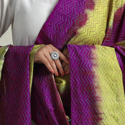 Multicolor - Bengal Kantha Embroidery Block Printed Silk Handloom Dupatta 12
