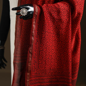 Red - Bagh Hand Block Print Natural Dyed Chanderi Silk Handloom Dupatta 05