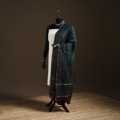 Green - Bagh Hand Block Print Natural Dyed Chanderi Silk Handloom Dupatta 06