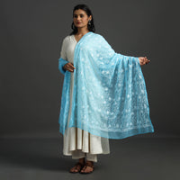 Blue - Lucknow Chikankari Tepchi Embroidery Georgette Dupatta 25