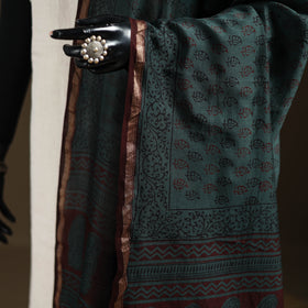 Green - Bagh Hand Block Print Natural Dyed Chanderi Silk Handloom Dupatta 06