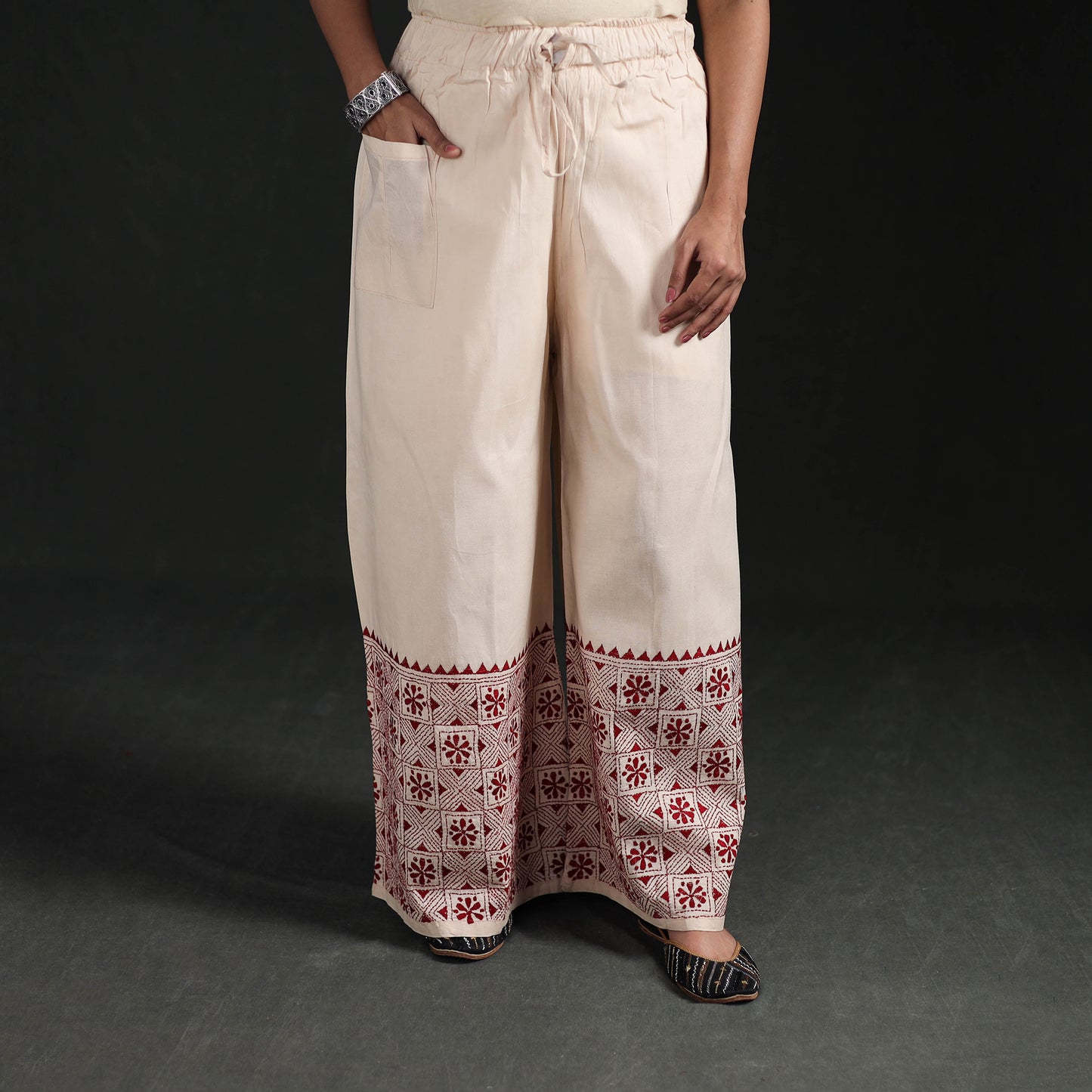Bengal Kantha Hand Embroidered Cotton Palazzo 60