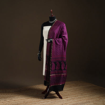 Purple - Bagh Hand Block Print Natural Dyed Chanderi Silk Handloom Dupatta 07