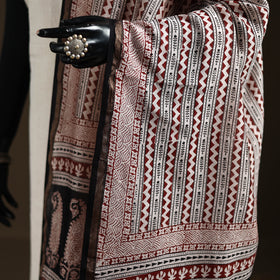 Black - Bagh Hand Block Print Natural Dyed Chanderi Silk Handloom Dupatta 08